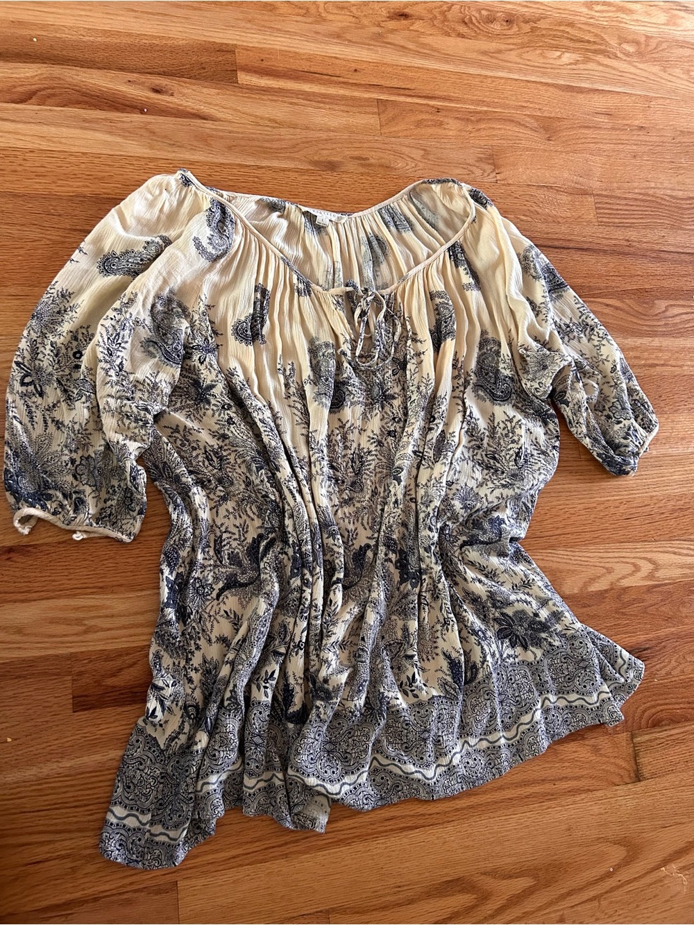 Lovestitch Cream and Navy Paisley Peasant Blouse